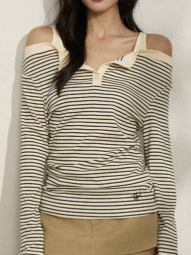 バイカラー ストライプオフショルロンT TK0380