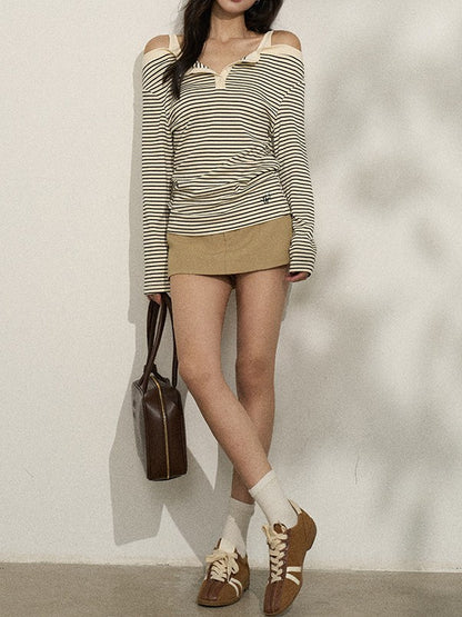 バイカラー ストライプオフショルロンT TK0380