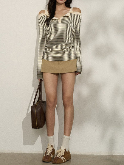 バイカラー ストライプオフショルロンT TK0380