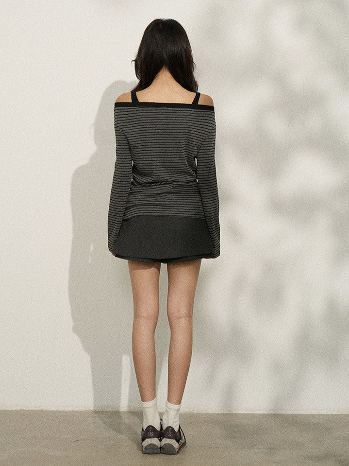 バイカラー ストライプオフショルロンT TK0380