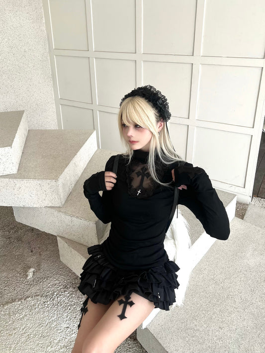 ティアードフリルゴシックスカートミニスカ TK0356