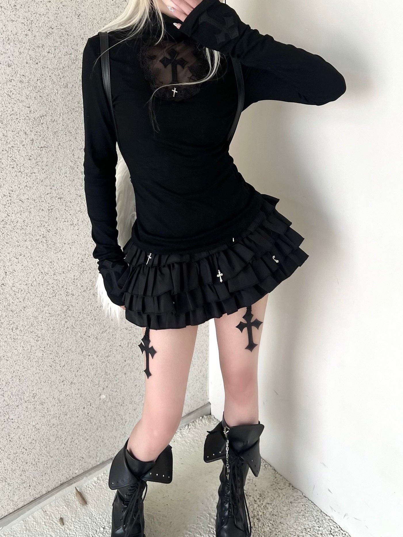 ティアードフリルゴシックスカートミニスカ TK0356