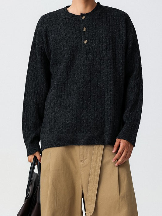 「2カラー」ラウンドネックボタンニット TK0358