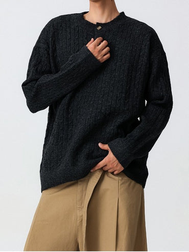 「2カラー」ラウンドネックボタンニット TK0358