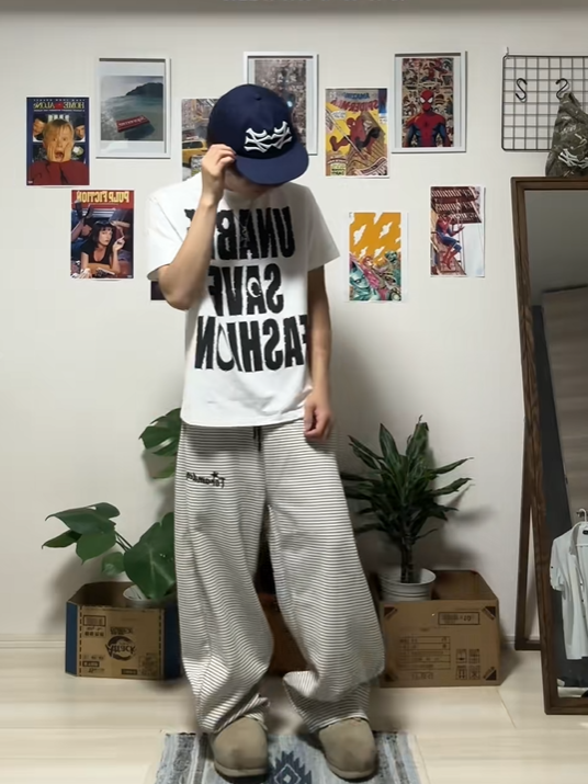 「kurubu.socks」ボーダー柄スウェットパンツ TK0364