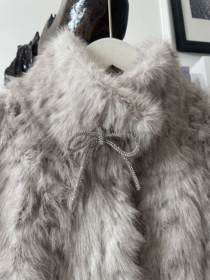 リボン付きファー襟ボアコート TK0367