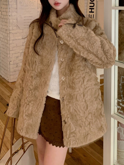 リボン付きファー襟ボアコート TK0367