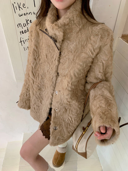 リボン付きファー襟ボアコート TK0367