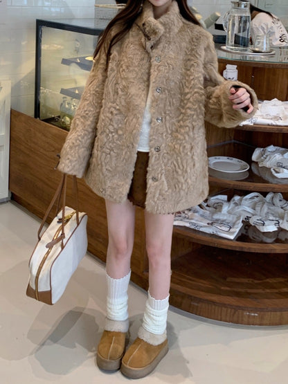 リボン付きファー襟ボアコート TK0367