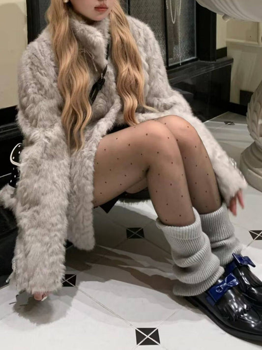 リボン付きファー襟ボアコート TK0367