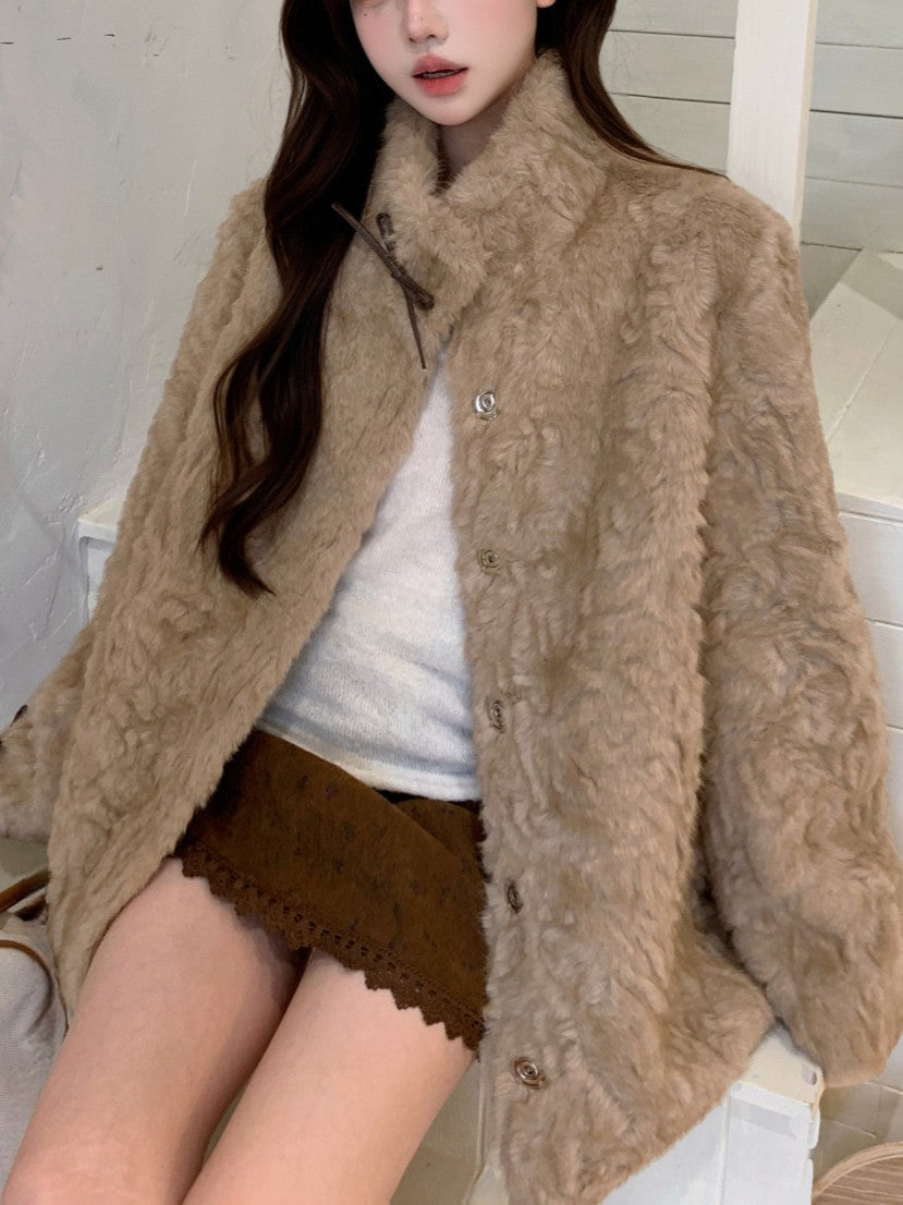 リボン付きファー襟ボアコート TK0367