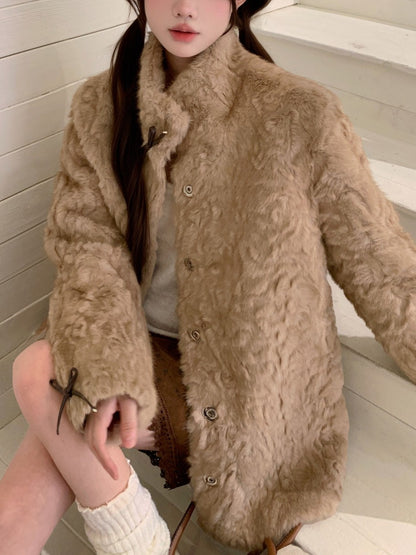 リボン付きファー襟ボアコート TK0367