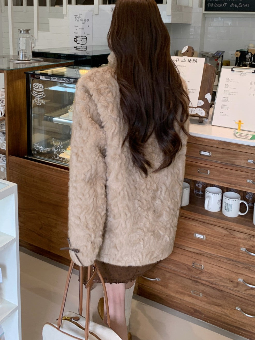 リボン付きファー襟ボアコート TK0367