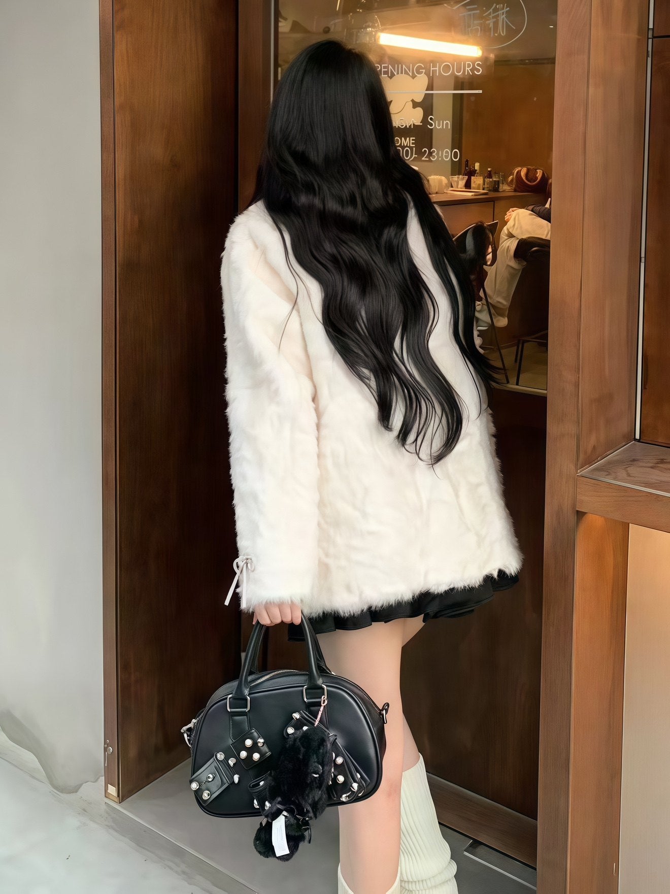 リボン付きファー襟ボアコート TK0367