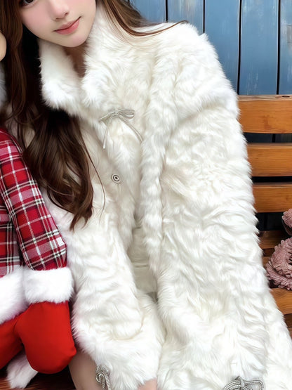 リボン付きファー襟ボアコート TK0367