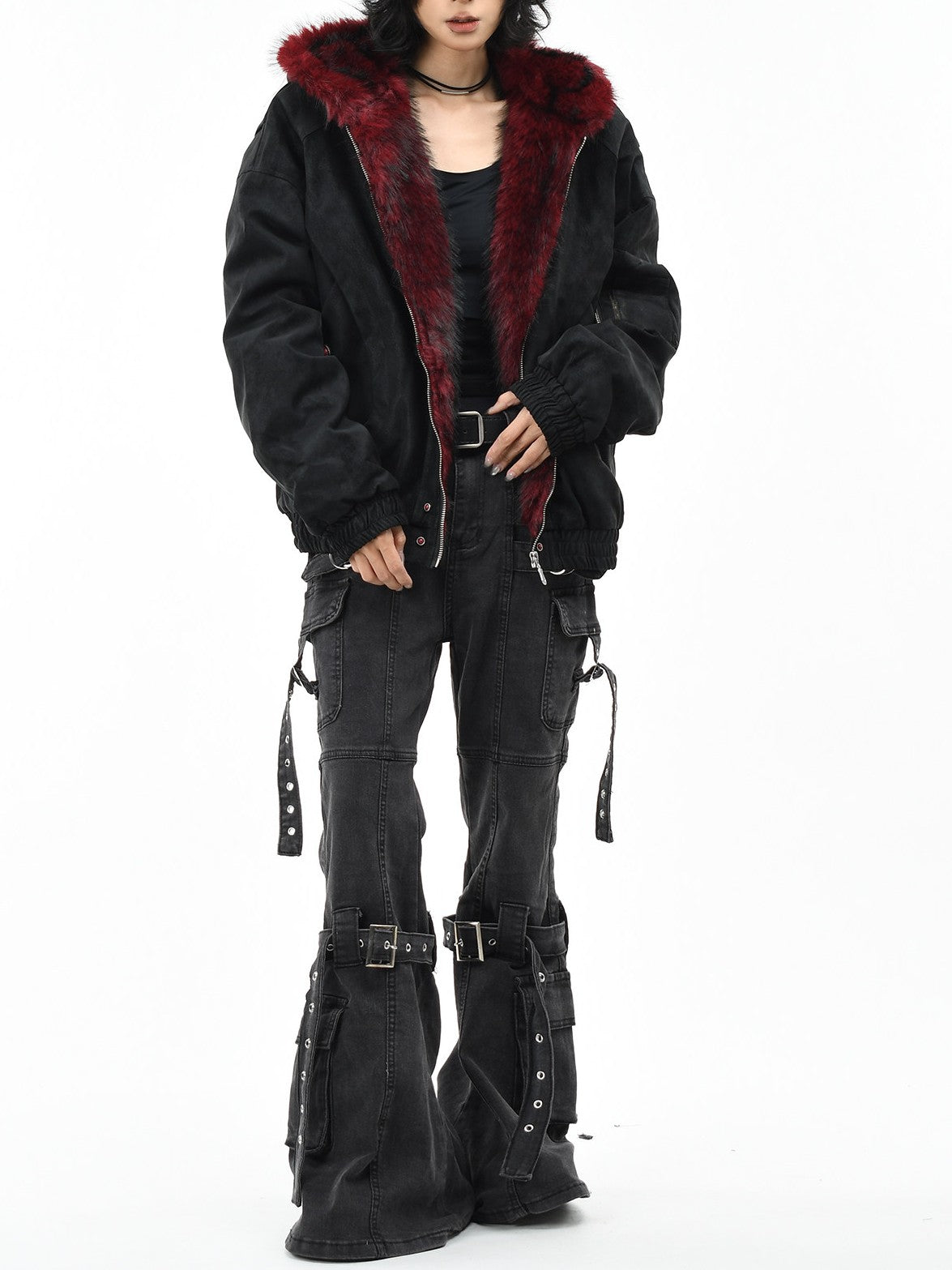 レッドインナー ファーフーディージャケット TK0372