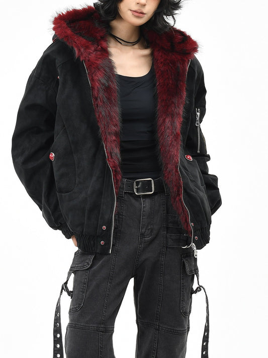 レッドインナー ファーフーディージャケット TK0372