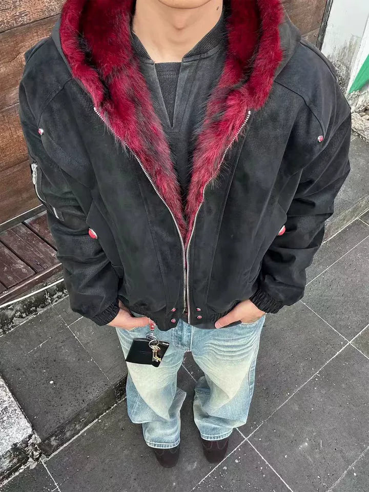 レッドインナー ファーフーディージャケット TK0372