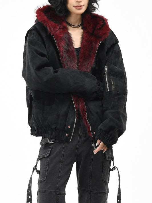 レッドインナー ファーフーディージャケット TK0372