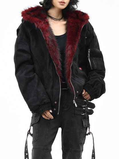 レッドインナー ファーフーディージャケット TK0372