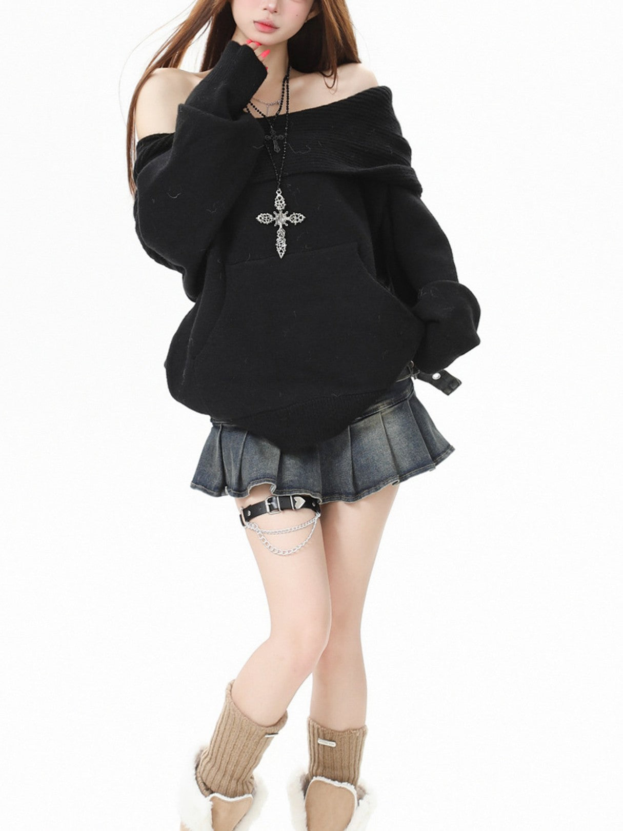 2WAY フード付き オフショルニット TK0375