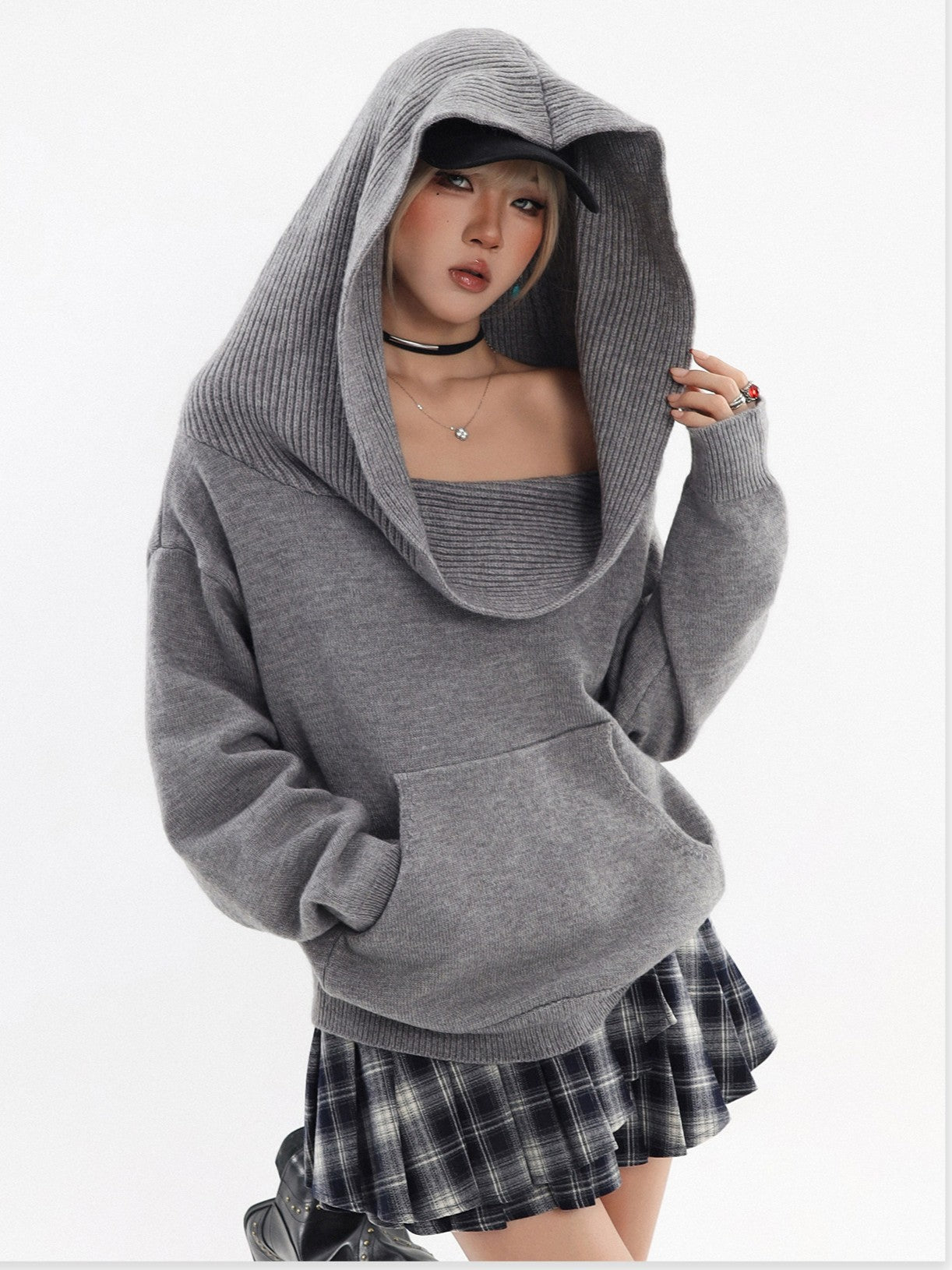 2WAY フード付き オフショルニット TK0375