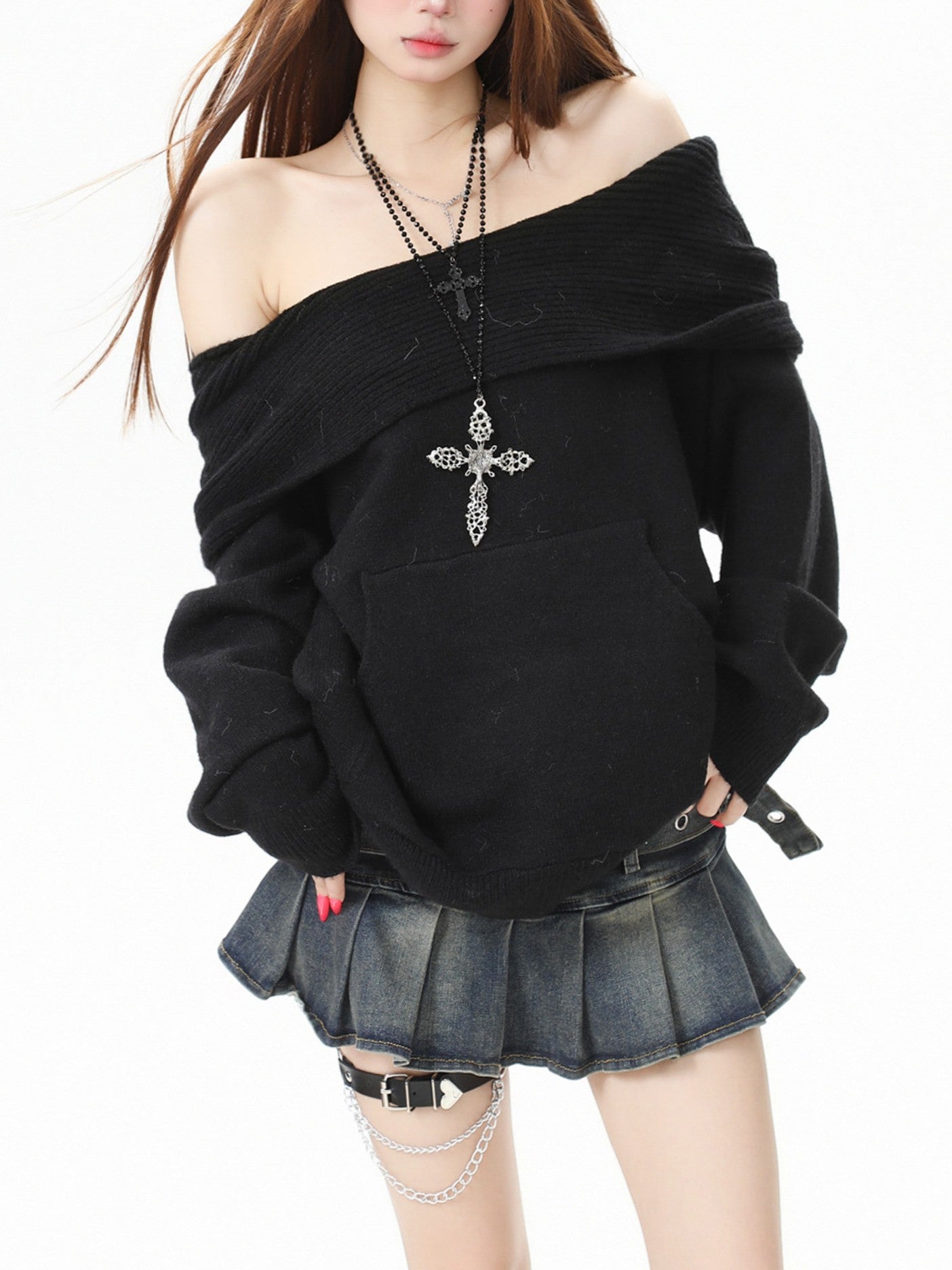 2WAY フード付き オフショルニット TK0375