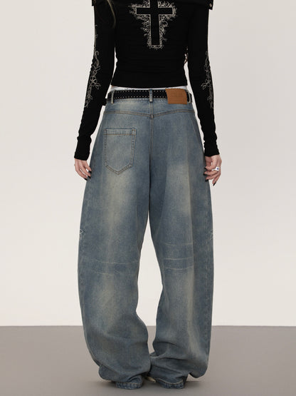 フラワープリント ストレートデニムパンツ TK0377