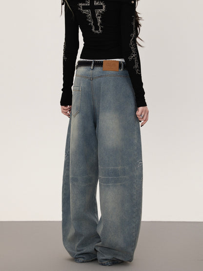 フラワープリント ストレートデニムパンツ TK0377