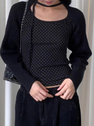 ドット柄 レースアップ クルーネックロンT TK0384