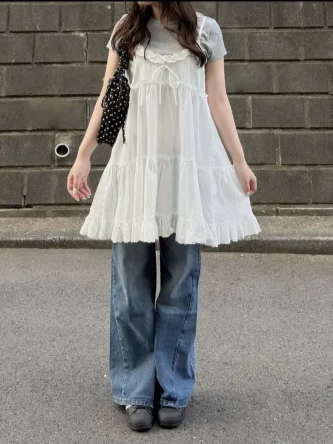 「oo__.vv」ウォッシュドブルー ワイドデニムパンツ TK0388