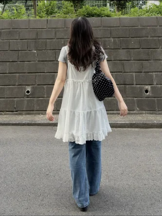 「oo__.vv」ウォッシュドブルー ワイドデニムパンツ TK0388
