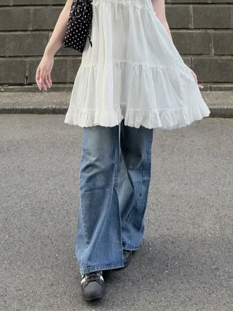 「oo__.vv」ウォッシュドブルー ワイドデニムパンツ TK0388