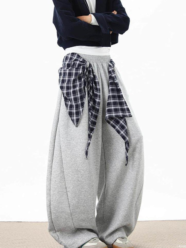 2Wayチェック柄シャツ巻き風 カーブスウェットパンツ TK0390