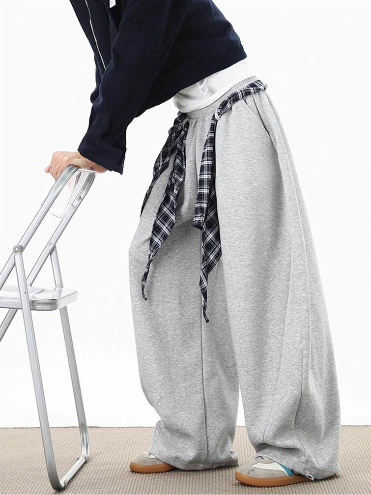 2Wayチェック柄シャツ巻き風 カーブスウェットパンツ TK0390
