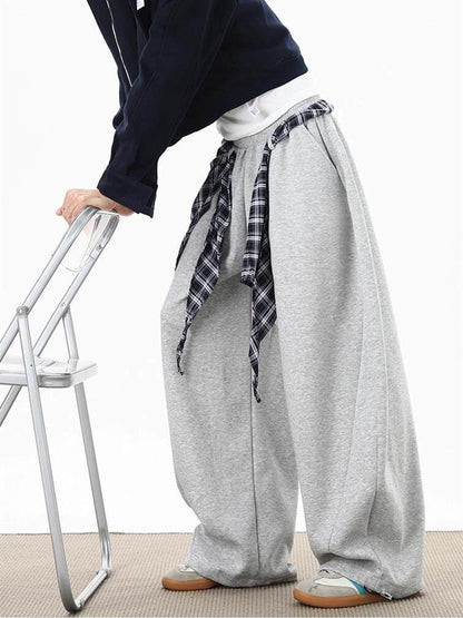 2Wayチェック柄シャツ巻き風 カーブスウェットパンツ TK0390