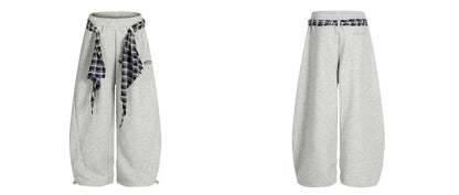 2Wayチェック柄シャツ巻き風 カーブスウェットパンツ TK0390
