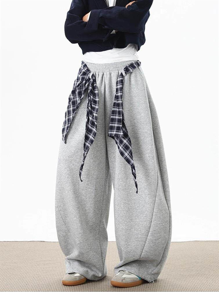 2Wayチェック柄シャツ巻き風 カーブスウェットパンツ TK0390