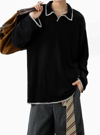 バイカラー 襟付き スウェット TK0394