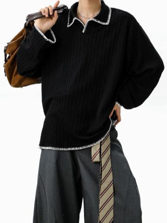 バイカラー 襟付き スウェット TK0394