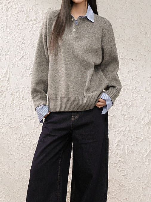 「限定セール」フェイクレイヤード ニットトップス TK0399