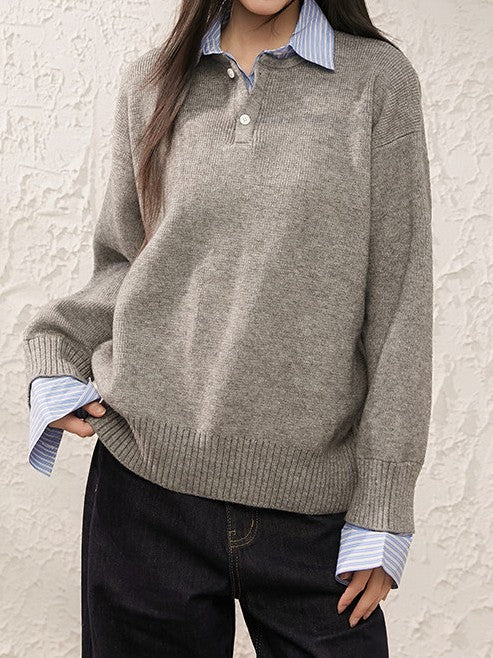 「限定セール」フェイクレイヤード ニットトップス TK0399