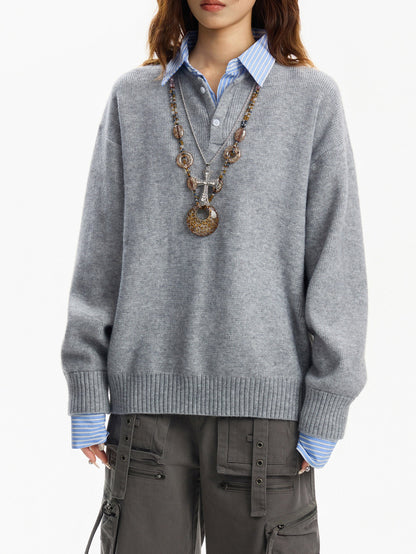 「限定セール」フェイクレイヤード ニットトップス TK0399