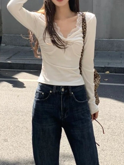 Vネック レースフレアスリーブTシャツ TK0420