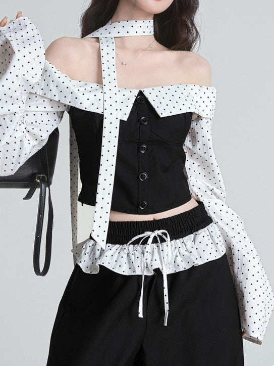 ドット切り替えオフショルダートップス TK0433