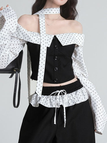 ドット切り替えオフショルダートップス TK0433