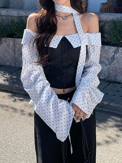 ドット切り替えオフショルダートップス TK0433