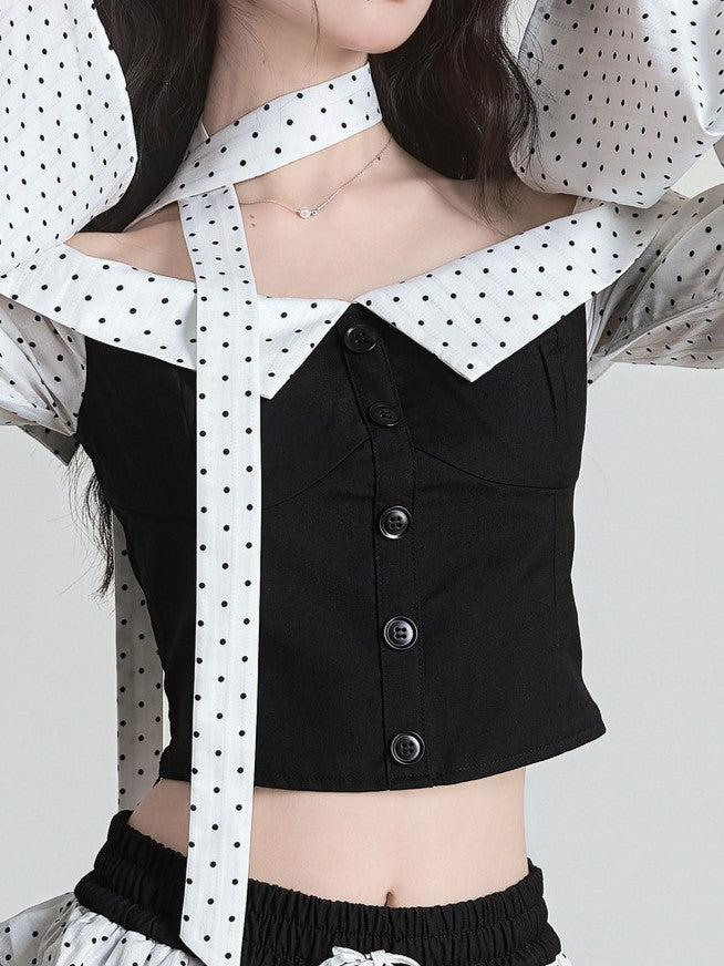 ドット切り替えオフショルダートップス TK0433