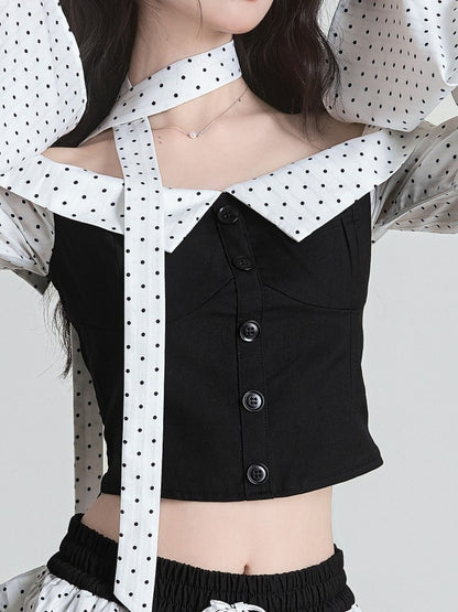 ドット切り替えオフショルダートップス TK0433