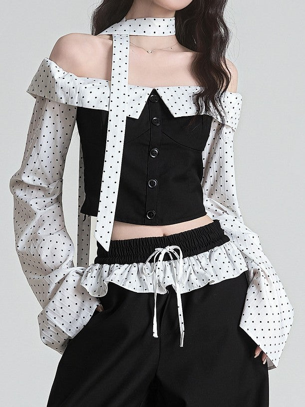 ドット切り替えオフショルダートップス TK0433